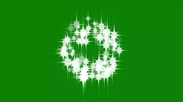 Sparkling twinkle light animation with doodle stars, white glitter particles shining on green screen, glowing 4K motion background for celebration and magic sparkle effects