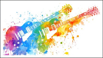 Colorful watercolor guitars artwork representing music and artistic expression