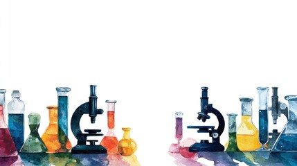 Watercolor illustration of laboratory equipment for scientific research
