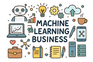 Machine Learning Doodle. Machine Learning Business. Hand-drawn doodle illustration of machine learning