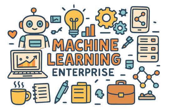 Machine Learning Doodle. Machine Learning Enterprise. Hand-drawn doodle illustration of machine learning