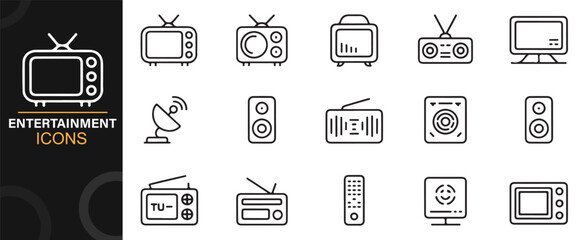 Television and radio device icon set for digital media and entertainment graphics