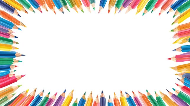 Colorful pencils frame blank copy space for design or education concepts