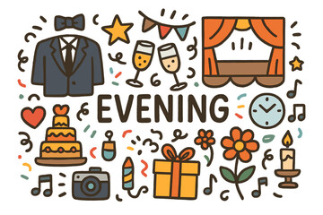 Fototapeta premium Evening Celebration Doodle. Evening celebration. Hand-drawn doodle illustration of an evening celebration.