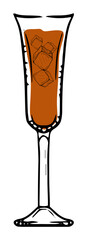 Hand-drawn cocktail in a tall glass with ice cubes. perfect for bar-themed projects.