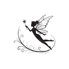 Black Color Snow Fairy Silhouette Vector Illustration.