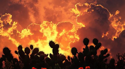 Fototapeta premium A dense cluster of euphorbia and marigold in silhouette