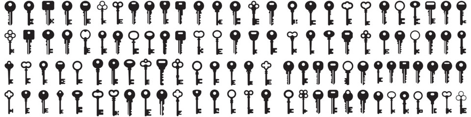 set of different keys isolated. Vector Black silhouettes. with white background