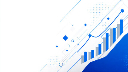 The background is white, with blue lines and graphs on the left side of it