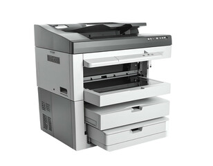 Multifunction office machine with paper trays and scanner