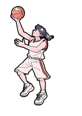 バスケットボールでレイアップシュートをする女の子のイラスト