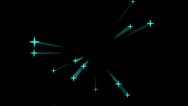 Twinkling Star Animation 4K Sparkling White Retro Vector Stars, Doodle Glitter Trail, Shimmer Magic Light, Energy Explosion, Starburst Glow, Starry Night Sky black Screen Background