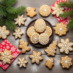 christmas cookies on wooden background