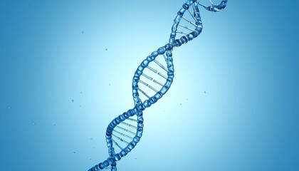 Digital DNA double helix rendering with glowing base pairs on gradient blue background for editorial genetics photography molecular decor and poetic inheritance-themed visuals