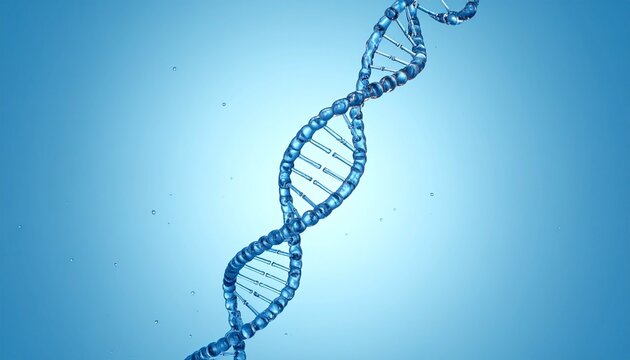 Digital DNA double helix rendering with glowing base pairs on gradient blue background for editorial genetics photography molecular decor and poetic inheritance-themed visuals - Powered by Adobe