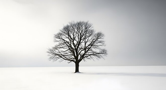 lonely tree in the winter morning