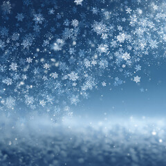 Fototapeta premium Gentle snowfall creates a serene winter landscape with a cool blue color palette and soft light.
