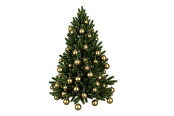 christmas tree with golden balls isolated on white
