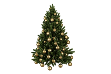 christmas tree with golden balls isolated on white