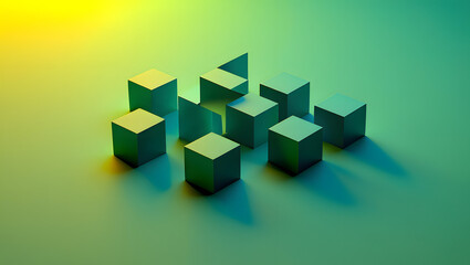 Fototapeta premium Abstract geometric shapes in a gradient of yellow and green light