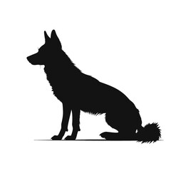 Fototapeta premium Silhouette of a German Shepherd dog sitting attentively profile view against a plain white background symbolizing loyalty and companionship
