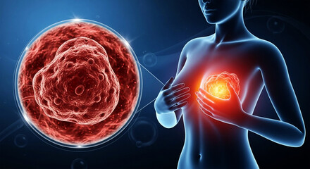 Human body with cancerous cell female breast