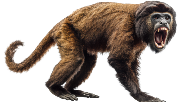 Monkey walking forward in side profile view
