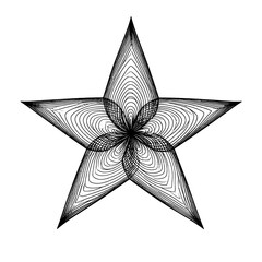 Abstract Five Pointed Star Shape Formed By Concentric Line Patterns On White Background With Dark Outline