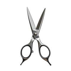 Professional Silver Hair Cutting Shears With Black Finger Grips Isolated On A White Background