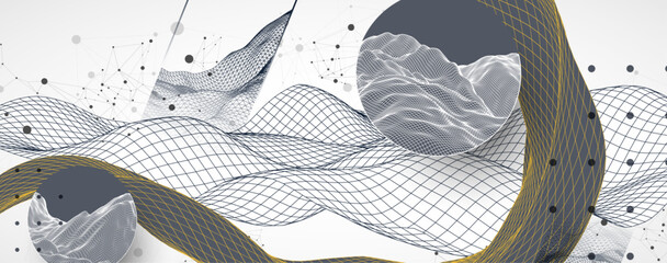 The abstract wave is made in a frame style. Template for science and technology presentation. Vector art.