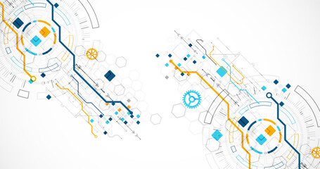 Abstract background. Scientific and technological concept with the use of technical elements formed in the shape of a circle. Vector