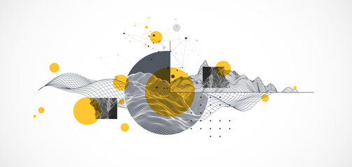 Modern science and technology background. Abstract wireframe art. Vector.