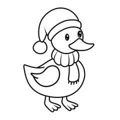Woodland Animal Christmas black doodle outline. duck.