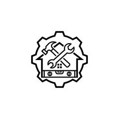 Home repair symbol with tools and gear design in minimal style  