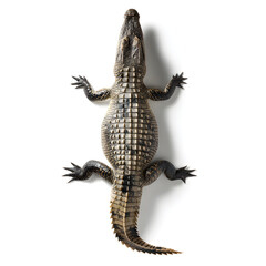 Naklejka premium Top view of a juvenile alligator with textured skin against a clean white background.