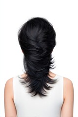 Elegant Back View of Woman with Stylish Black Hair in Smooth Look