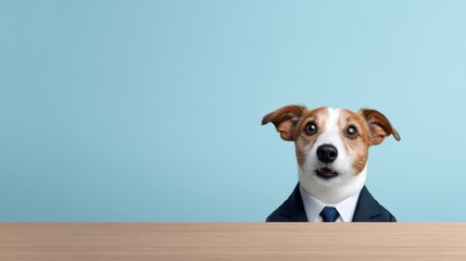 Business Dog in Suit with Blue Background for Corporate Theme