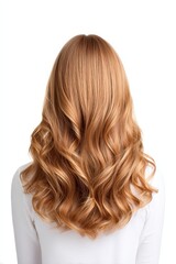 Long Wavy Hair in Warm Ginger Color on a White Background