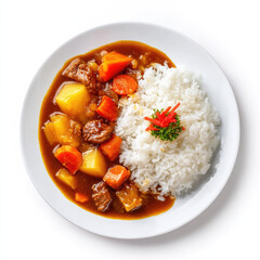Japanese curry rice with beef potato carrot and garnish