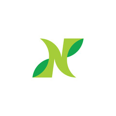 letter n simple leaves curves geometric nature logo vector