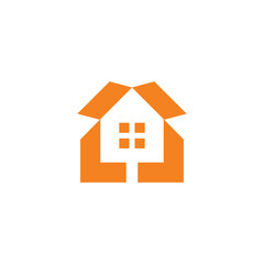 home cardboard box simple geometric packaging logo vector