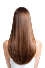 Smooth and Shiny Long Hair from Back View on White Background
