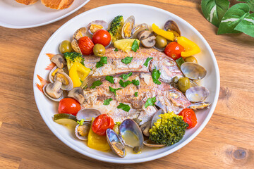 鯛のアクアパッツァ Sea bream acqua pazza with colorful vegetables