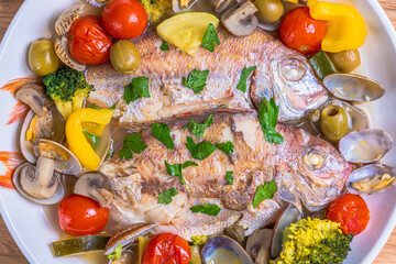 鯛のアクアパッツァ Sea bream acqua pazza with colorful vegetables