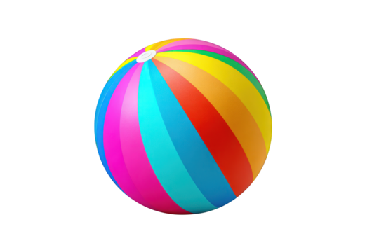 A colorful inflatable beach ball is displayed against a plain white background. - Powered by Adobe
