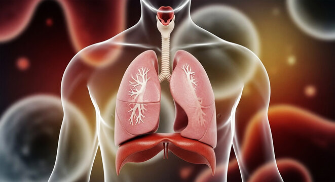 Human respiratory system internal organs and trachea lungs diaphragm
