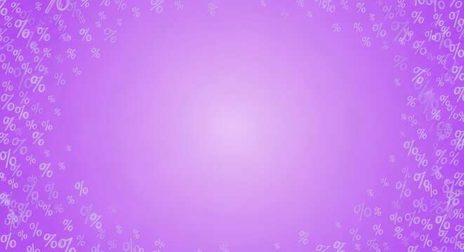 Purple abstract background with scattered percentage symbols. Sale, discount, financial concept perfect for advertising and promotion.