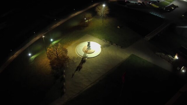 Kaunas Castle at Night with Vytis Statue &ndash; Aerial Drone View, Lithuania