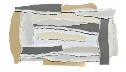 Abstract collage of neutral torn paper strip texture
