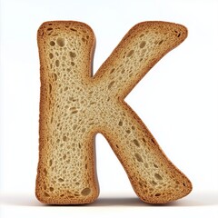 Loaf bread with dry edges in the shape of the letter K for children's food, isolated white
